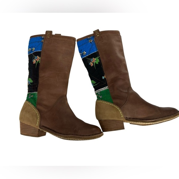 Terra Plana Leather Fabric Calf Boots Boho - Picture 6 of 10